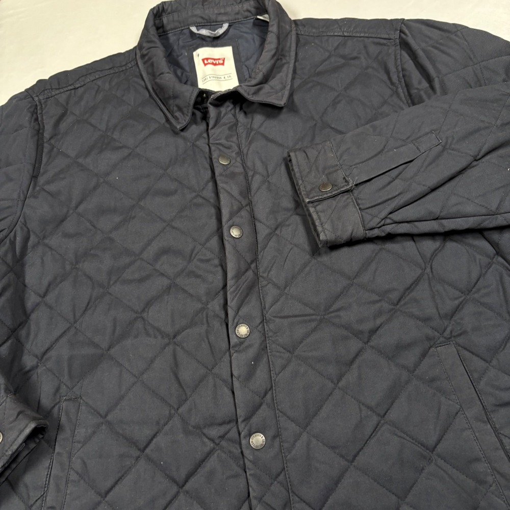 Levis Shirt Jacket Mens XXL Quilted Navy Blue Snap Button Zip Up Workwear